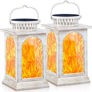 8. TomCare Solar Lights Flickering Flame Metal Solar Lantern Outdoor Hanging