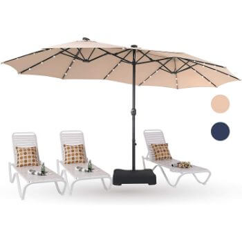 8. PHI VILLA 15ft Solar LED Large Patio Umbrella